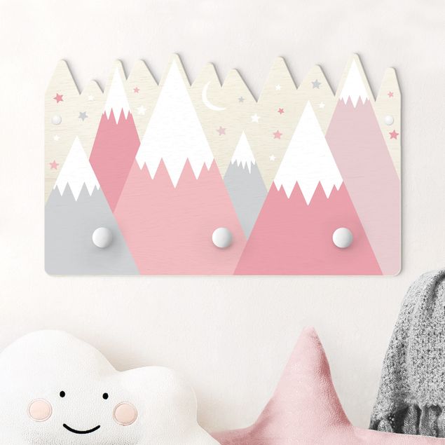 Decoração para quarto infantil Snow-capped Mountains Stars And Moon Pink