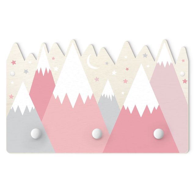 Cabide de parede infantil Snow-capped Mountains Stars And Moon Pink