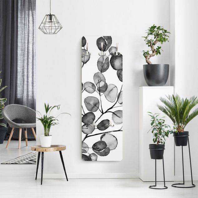 Cabides de parede flores Black And White Eucalyptus Twig Watercolour