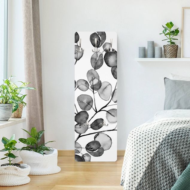 cabideiro de parede Black And White Eucalyptus Twig Watercolour