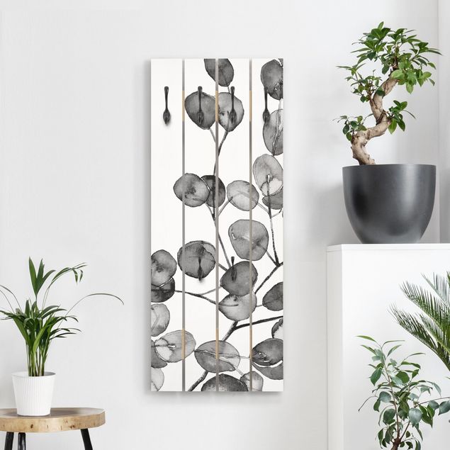 Cabides de parede shabby Black And White Eucalyptus Twig Watercolour