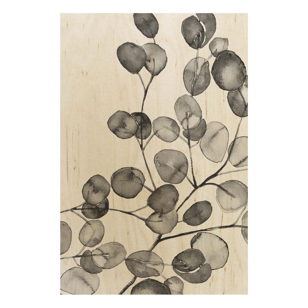 Quadros em madeira flores Black And White Eucalyptus Twig Watercolour