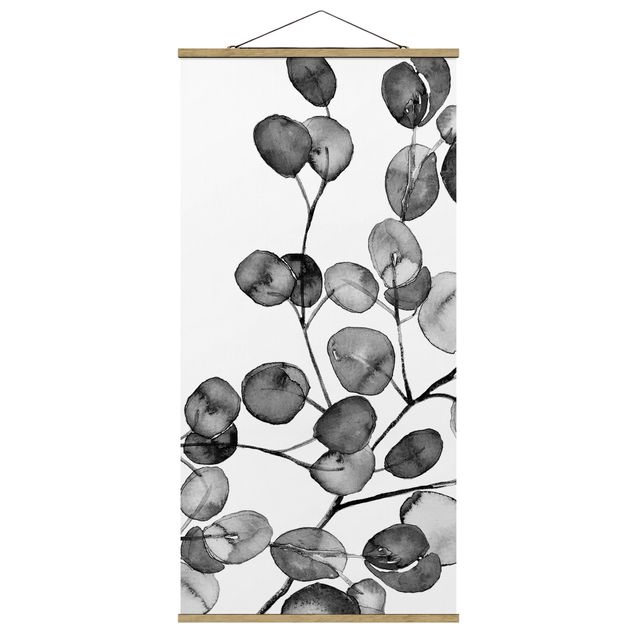 quadros decorativos para sala modernos Black And White Eucalyptus Twig Watercolour