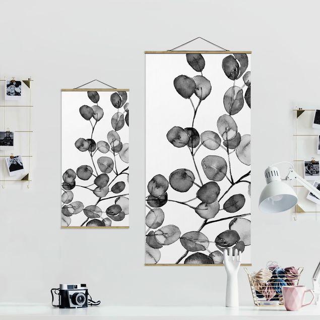 quadros para parede Black And White Eucalyptus Twig Watercolour