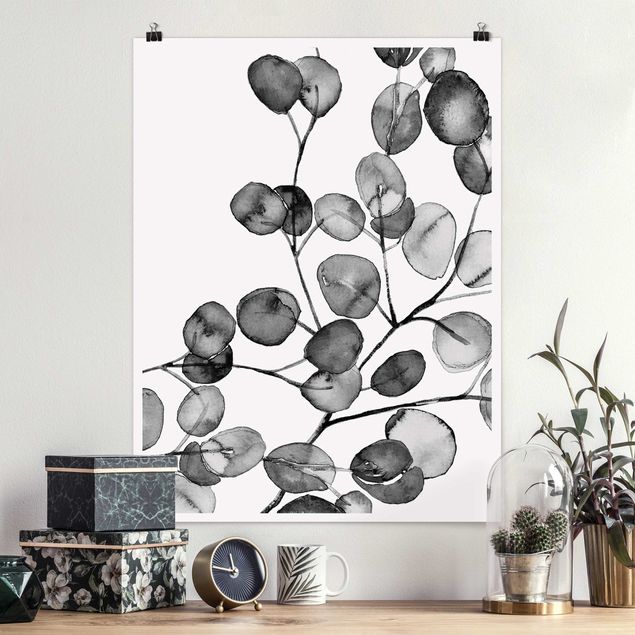 decoraçao para parede de cozinha Black And White Eucalyptus Twig Watercolour