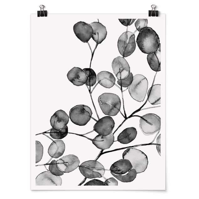 Quadros florais Black And White Eucalyptus Twig Watercolour