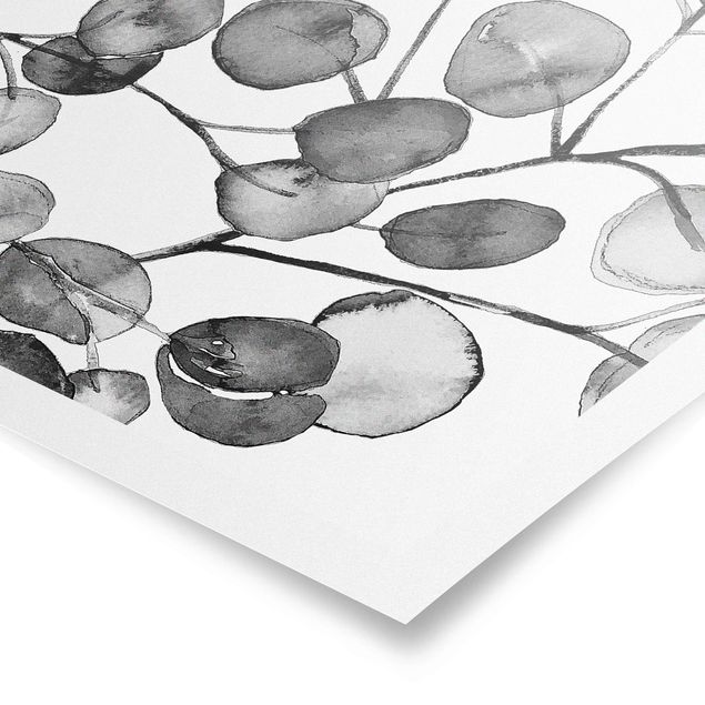 quadros preto e branco para decoração Black And White Eucalyptus Twig Watercolour