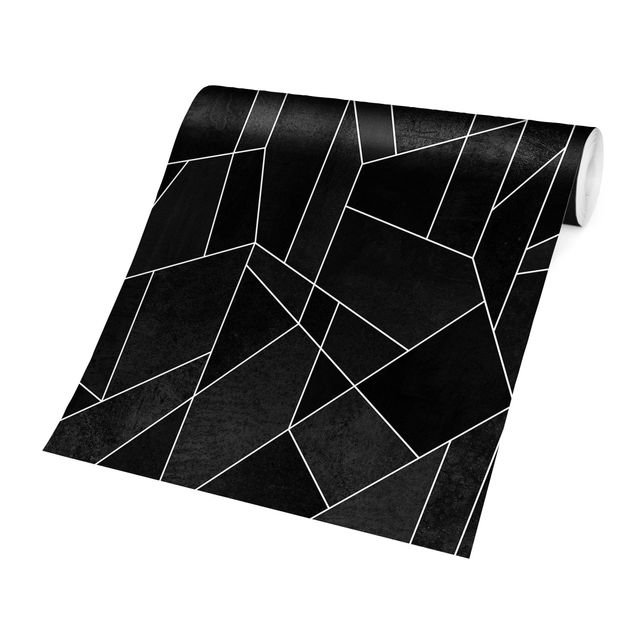 Papel de parede preto Black And White Geometric Watercolour