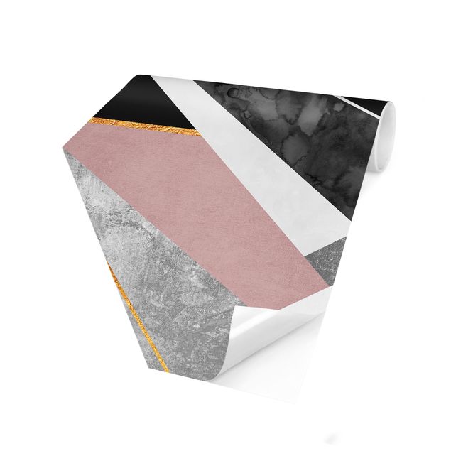 Papel de parede hexagonal Black And White Geometry With Gold