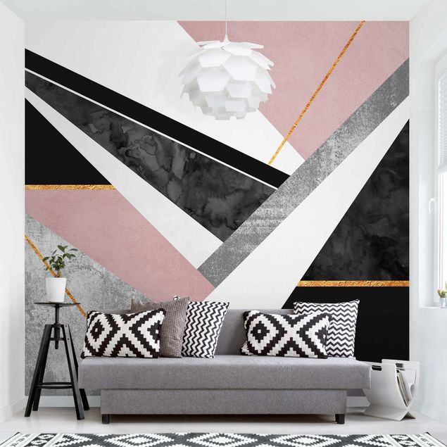 papel de parede geometria Black And White Geometry With Gold