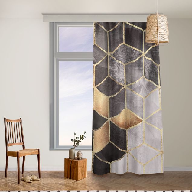 cortinados modernos Black And White Golden Geometry