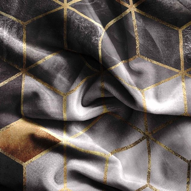 cortinas à medida Black And White Golden Geometry
