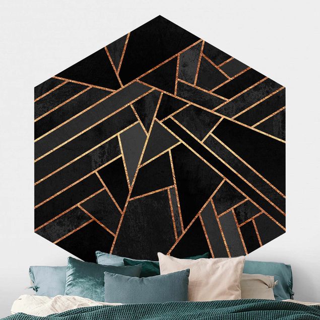Papel de parede geométrico Black Triangles Gold