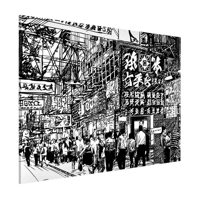 Quadros magnéticos frases Black And White Drawing Asian Street II