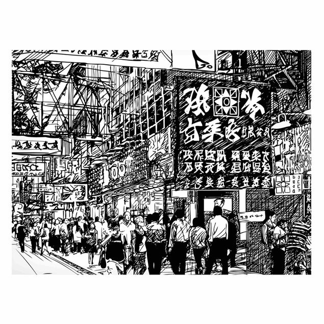 quadro com frases inspiradoras Black And White Drawing Asian Street II