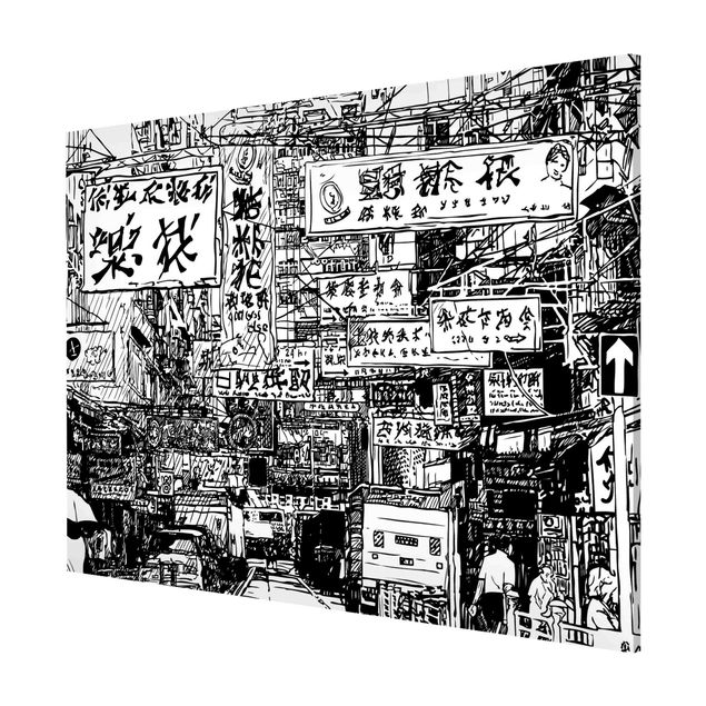 Quadros modernos Black And White Drawing Asian Street