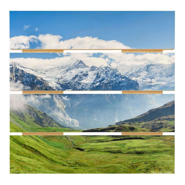 quadros em madeira para decoração Swiss Alpine Panorama