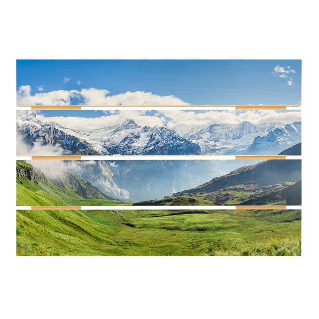 quadros em madeira para decoração Swiss Alpine Panorama