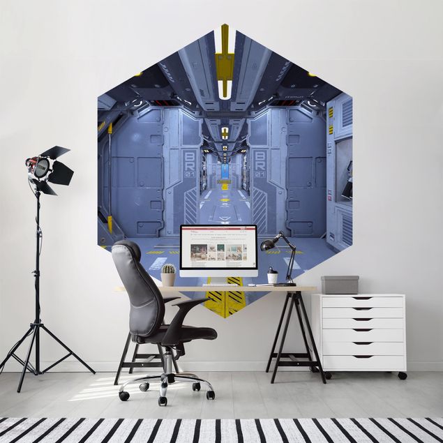 Papel de parede hexagonal Sci-Fi Inside A Spaceship