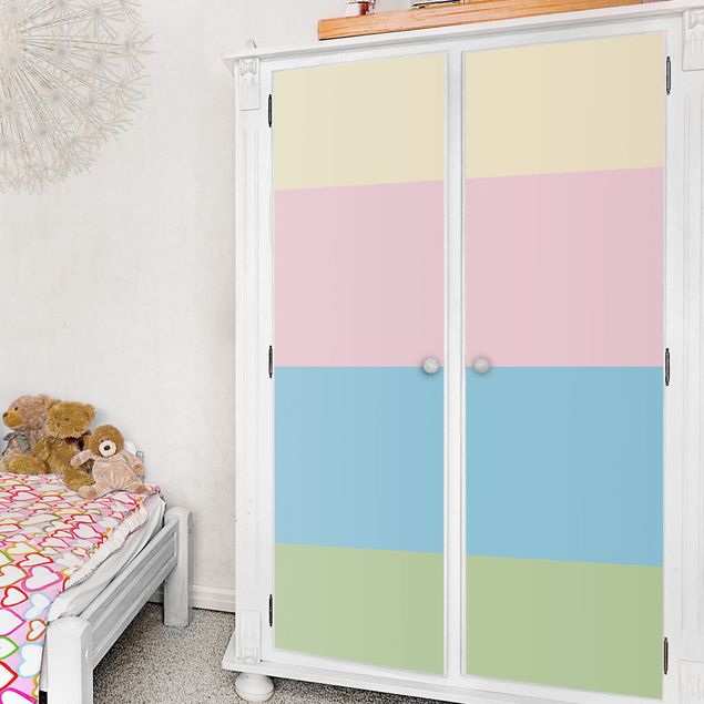 Papel autocolante para móveis armários Set of 4 Stripes Pastel colours - Cream Rose Pastel Blue Mint