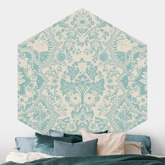 Papel de parede ornamental Shabby Baroque Wallpaper In Azure