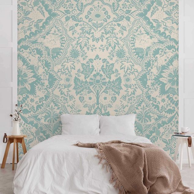 Papel de parede padrões Shabby Baroque Wallpaper In Azure