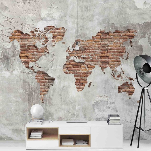 decoraçoes cozinha Shabby Concrete Brick World Map