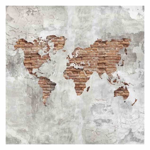 Papel de parede cinza Shabby Concrete Brick World Map