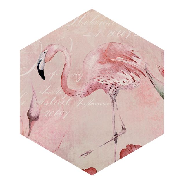 papel parede de flor Shabby Chic Collage - Flamingo