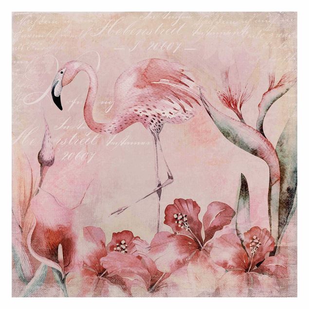Papel de parede com flores Shabby Chic Collage - Flamingo