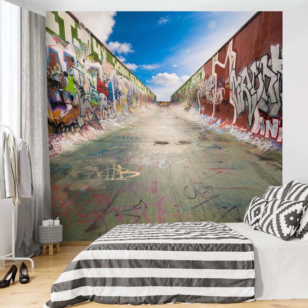 papel de parede para quarto de casal 3d Skate Graffiti