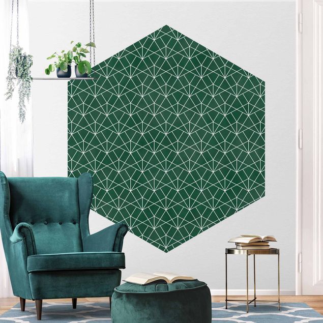 papel parede vintage Emerald Art Deco Line Pattern