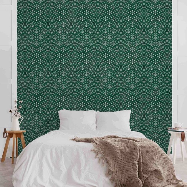 Papel de parede vintage Emerald Art Deco Line Pattern