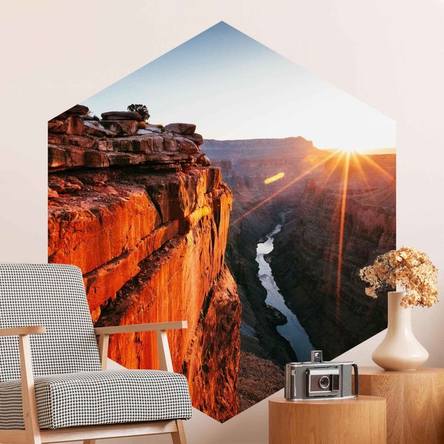 papel de parede moderno para sala Sun In Grand Canyon