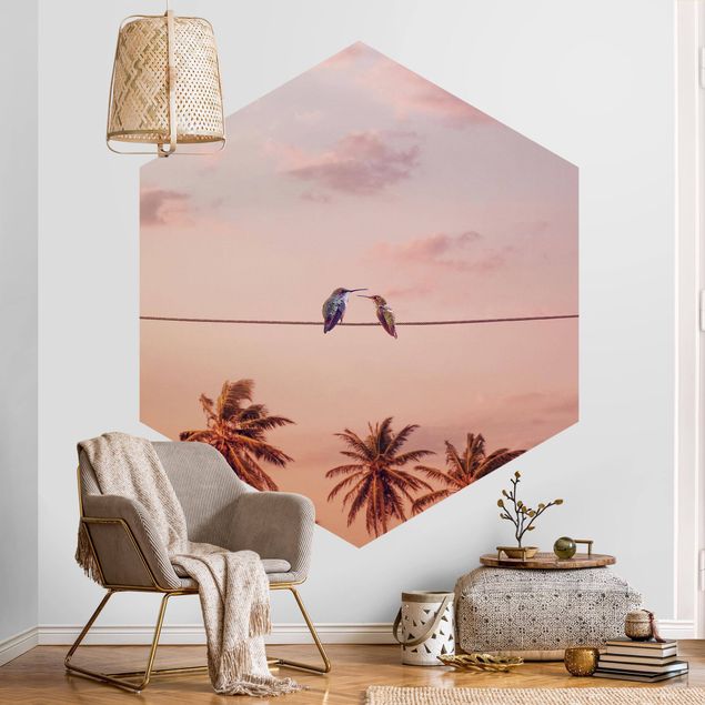 papel de parede para quarto de casal moderno Sunset With Hummingbird