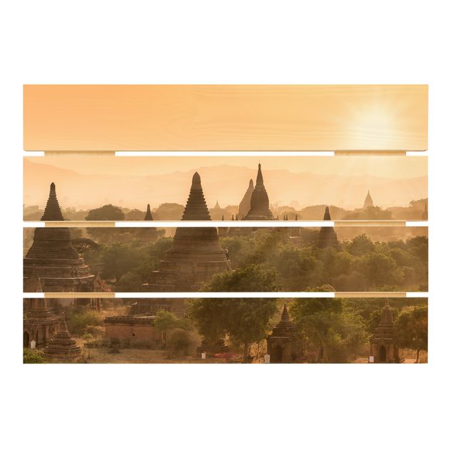 Quadros em madeira Sun Setting Over Bagan