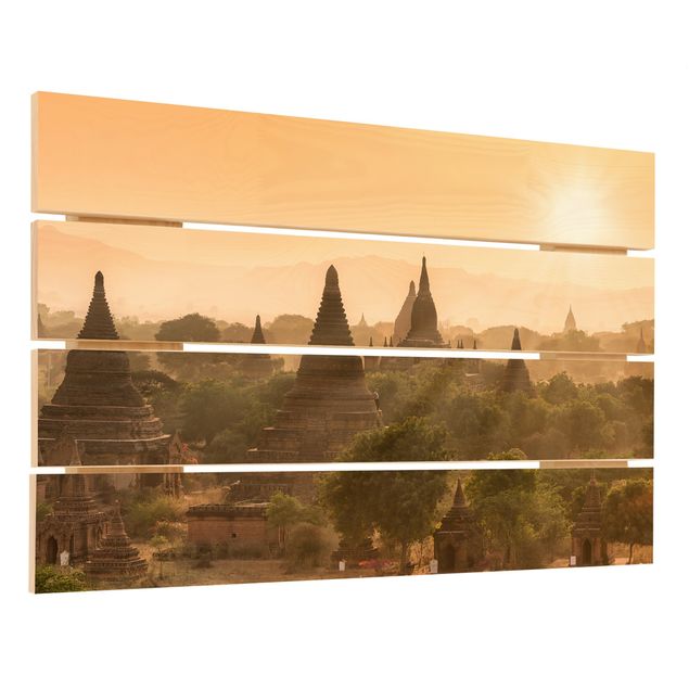 Quadros em madeira Sun Setting Over Bagan