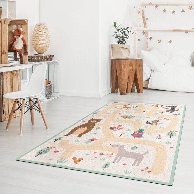 tapetes sala modernos Playoom Mat Forest Animals - Friends On A Forest Path