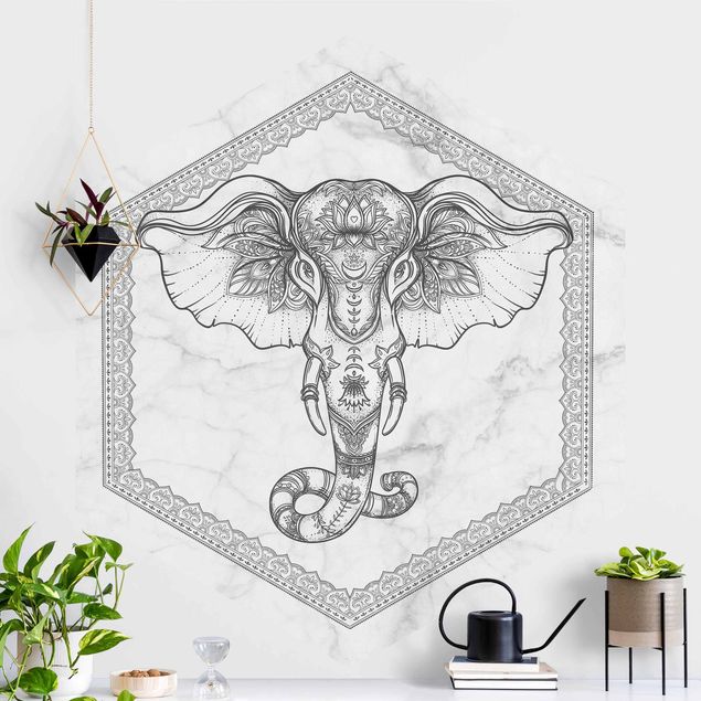 papel de parede efeito marmore Spiritual Elephant In Marble Look