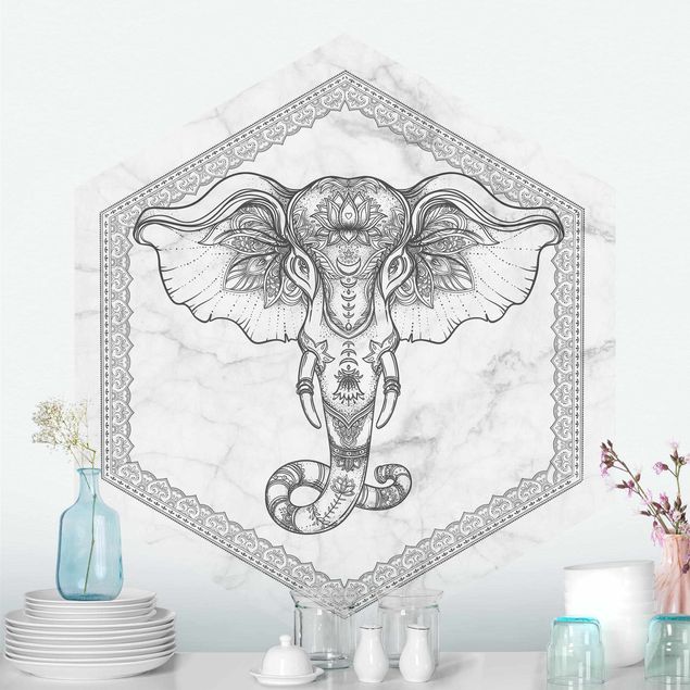 Papel de parede elefantes Spiritual Elephant In Marble Look