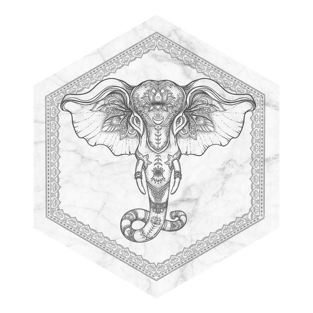 Papel de parede hexagonal Spiritual Elephant In Marble Look