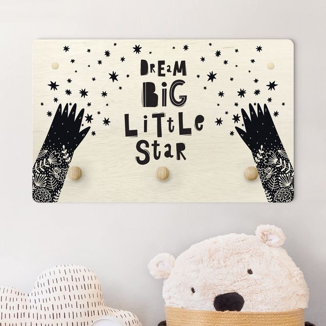 Decoração para quarto infantil Text Dream Big Little Star With Flowers Black