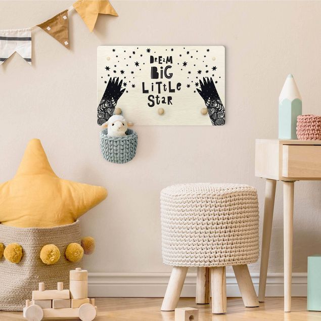 Cabides de parede frases Text Dream Big Little Star With Flowers Black