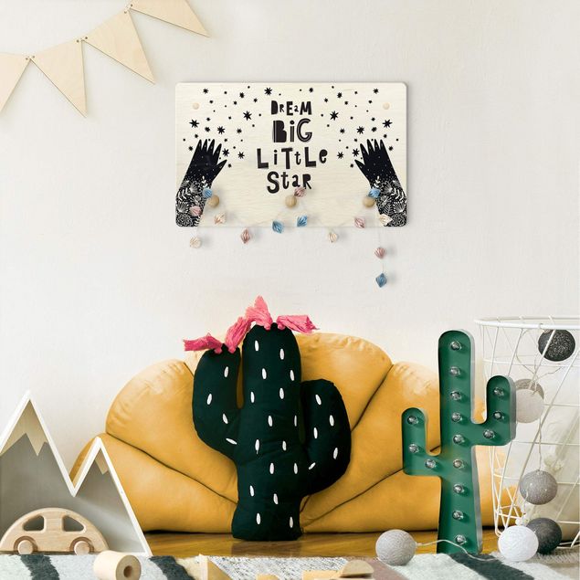 Cabide parede preto Text Dream Big Little Star With Flowers Black