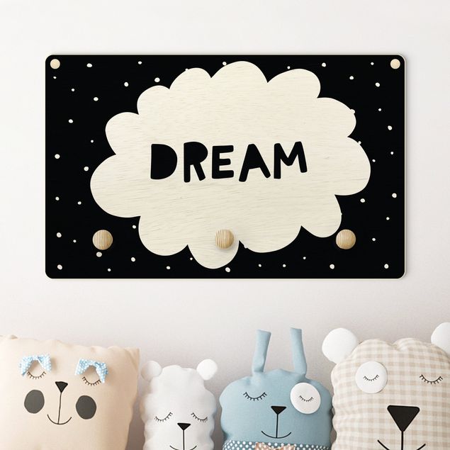 decoração para quartos infantis Text Dream With Clouds Black