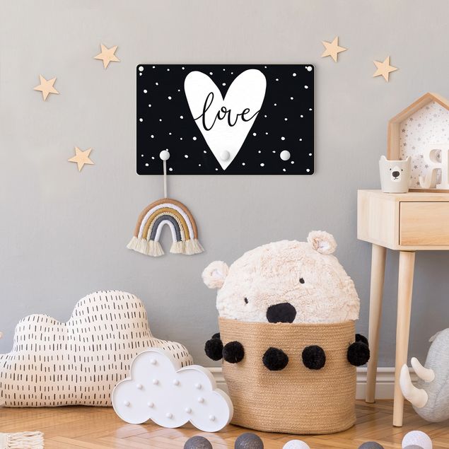 Cabides de parede frases Text Love With Heart With Dots Black And White