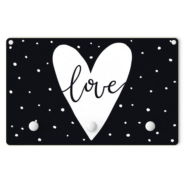 Cabide de parede Text Love With Heart With Dots Black And White