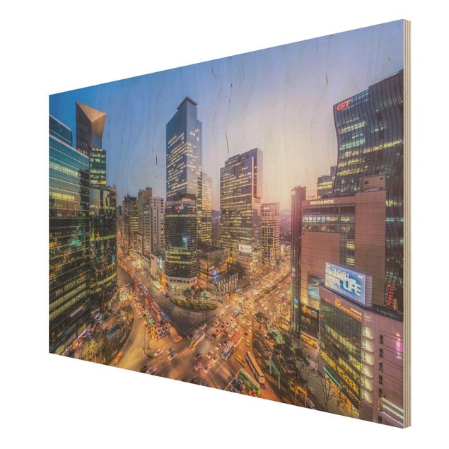 quadro de madeira para parede City Lights Of Gangnam District