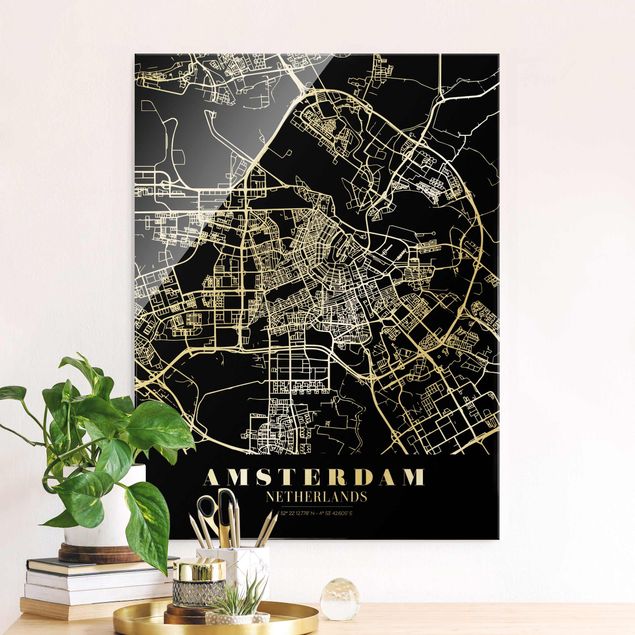 decoraçao para parede de cozinha Amsterdam City Map - Classic Black