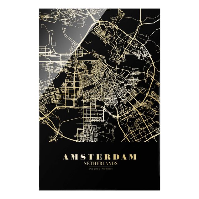 quadros preto e branco para decoração Amsterdam City Map - Classic Black